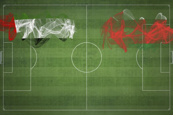 United Arab Emirates vs Oman Soccer Match, national colors, national flags, soccer field, football game, Competition concept, Copy space