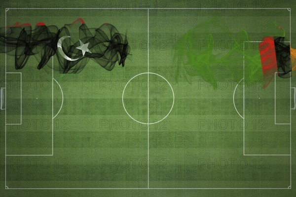 Libya vs Zambia Soccer Match, national colors, national flags, soccer field, football game, Competition concept, Copy space