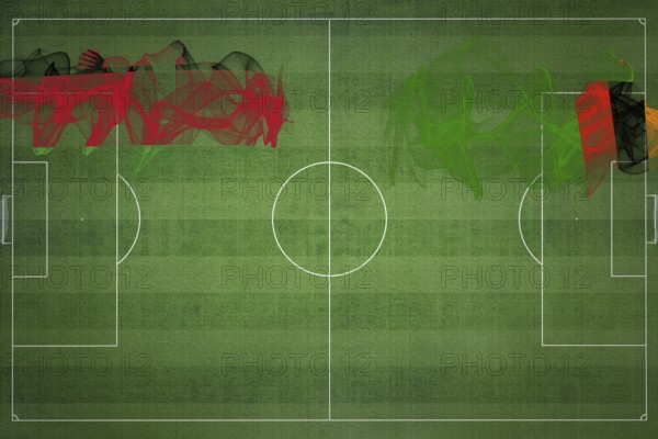 Malawi vs Zambia Soccer Match, national colors, national flags, soccer field, football game, Competition concept, Copy space
