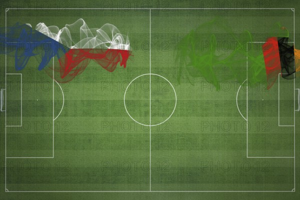 Czech Republic vs Zambia Soccer Match, national colors, national flags, soccer field, football game, Competition concept, Copy space