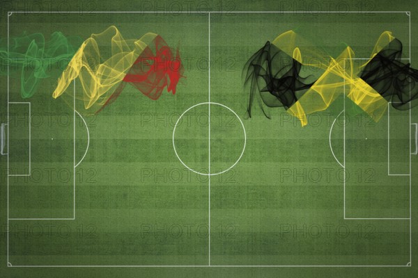 Republic of the Congo vs Jamaica Soccer Match, national colors, national flags, soccer field, football game, Competition concept, Copy space