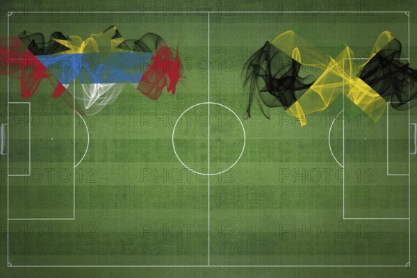 Antigua and Barbuda vs Jamaica Soccer Match, national colors, national flags, soccer field, football game, Competition concept, Copy space