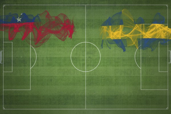 Samoa vs Sweden Soccer Match, national colors, national flags, soccer field, football game, Competition concept, Copy space