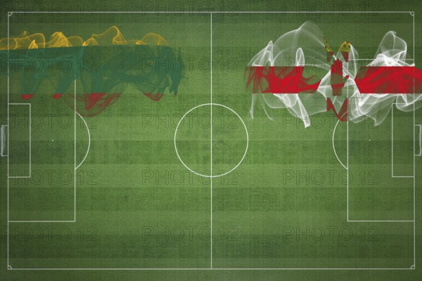 Lithuania vs Northern Ireland Soccer Match, national colors, national flags, soccer field, football game, Competition concept, Copy space
