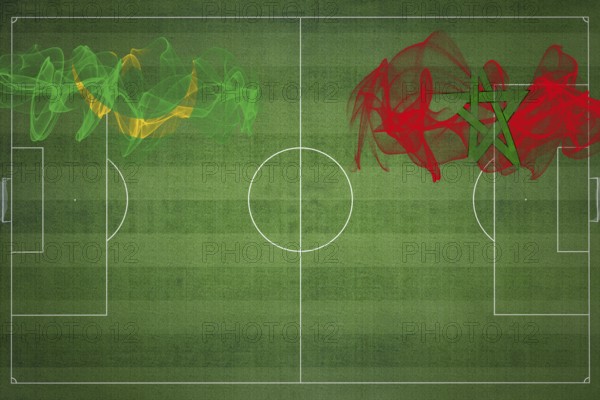 Mauritania vs Morocco Soccer Match, national colors, national flags, soccer field, football game, Competition concept, Copy space