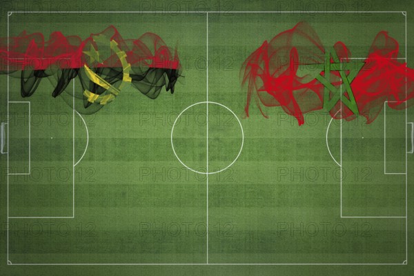 Angola vs Morocco Soccer Match, national colors, national flags, soccer field, football game, Competition concept, Copy space