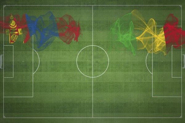 Mongolia vs Mali Soccer Match, national colors, national flags, soccer field, football game, Competition concept, Copy space