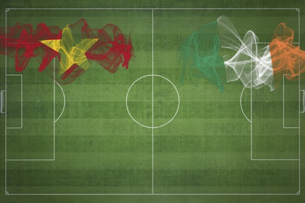 Vietnam vs Ireland Soccer Match, national colors, national flags, soccer field, football game, Competition concept, Copy space
