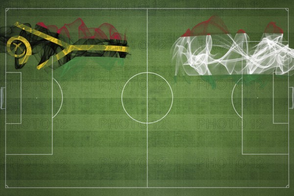 Vanuatu vs Hungary Soccer Match, national colors, national flags, soccer field, football game, Competition concept, Copy space