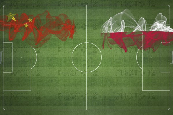 China vs Poland Soccer Match, national colors, national flags, soccer field, football game, Competition concept, Copy space