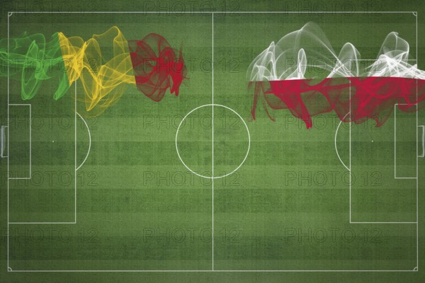 Mali vs Poland Soccer Match, national colors, national flags, soccer field, football game, Competition concept, Copy space