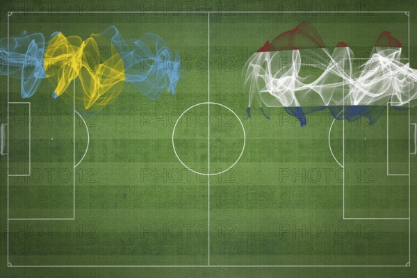 Palau vs Netherlands Soccer Match, national colors, national flags, soccer field, football game, Competition concept, Copy space