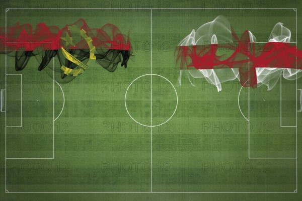 Angola vs England Soccer Match, national colors, national flags, soccer field, football game, Competition concept, Copy space