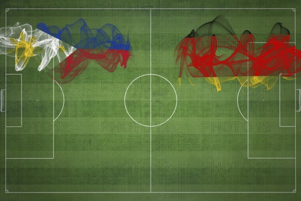 Philippines vs Germany Soccer Match, national colors, national flags, soccer field, football game, Competition concept, Copy space
