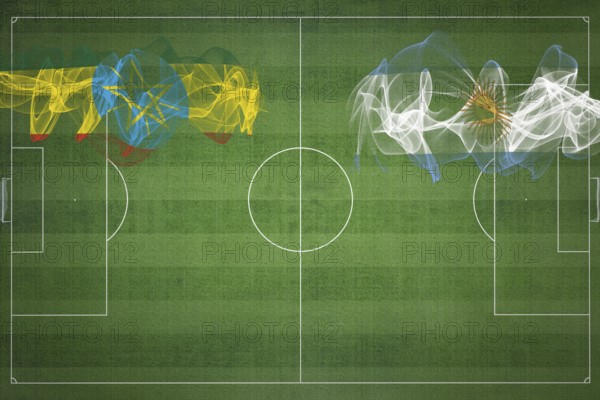 Ethiopia vs Argentina Soccer Match, national colors, national flags, soccer field, football game, Competition concept, Copy space