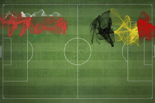 Oman vs Belgium Soccer Match, national colors, national flags, soccer field, football game, Competition concept, Copy space