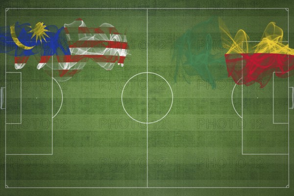 Malaysia vs Benin Soccer Match, national colors, national flags, soccer field, football game, Competition concept, Copy space