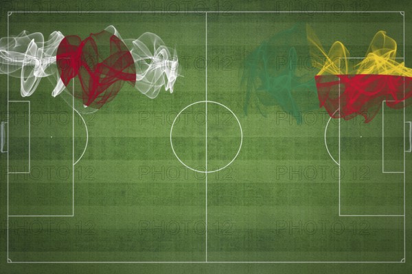 Japan vs Benin Soccer Match, national colors, national flags, soccer field, football game, Competition concept, Copy space