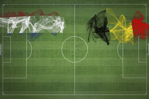 Netherlands vs Belgium Soccer Match, national colors, national flags, soccer field, football game, Competition concept, Copy space