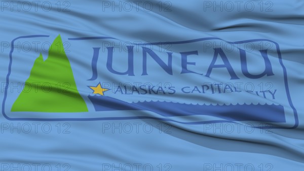 Closeup Juneau Flag, Capital of Alaska State, Flying in the Wind