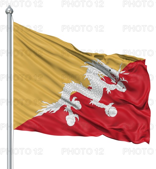 Realistic 3d flag of Bhutan fluttering in the wind