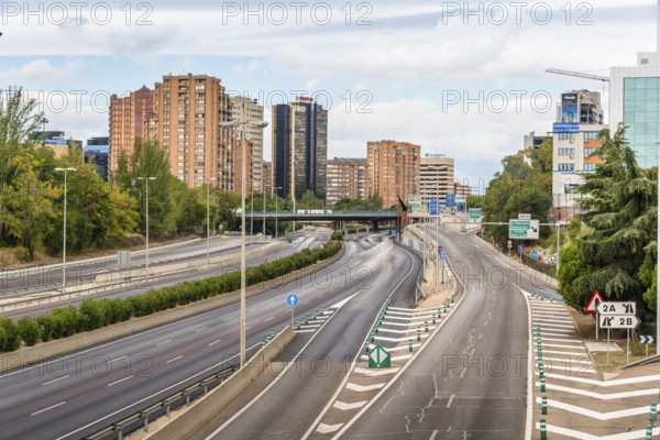 Madrid, Spain, September 9, 2017: Scenic view of M30 Motorway in Madrid a cloudy day, Europe