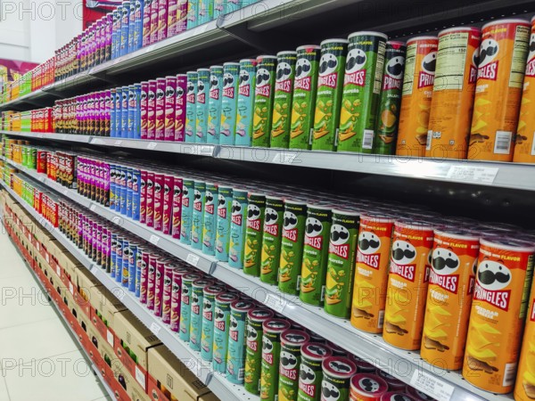 Pringles potatoes on the shelf of a supermarket in the city of Pedro Juan Caballero, Paraguay, South America