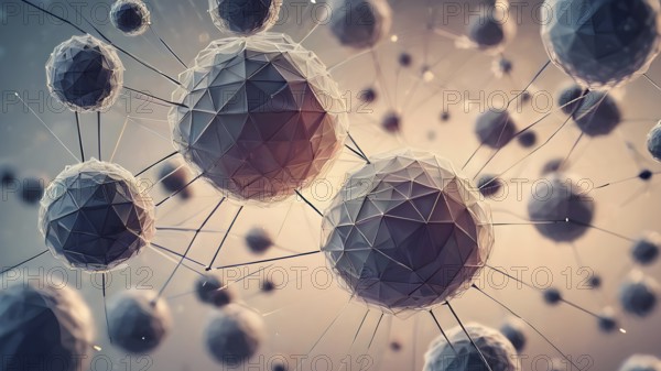 Science concept: atoms with chemical bonds. Molecular DNA structure. Network structure chemical bonds in molecular level of lines and points, dots and connections. AI generated image, ai