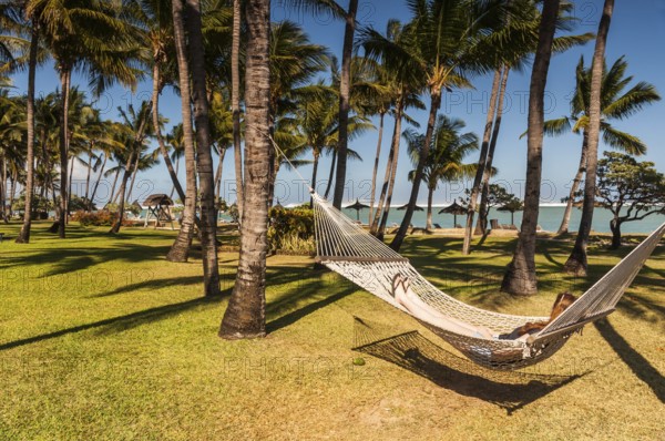 Relaxing in a hammock on the west coast of Mauritius