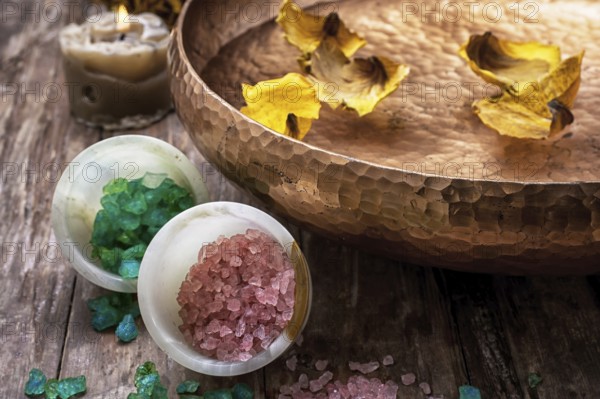 Sea salt and accessories for a rejuvenating spa session