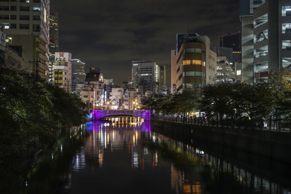 Light up and Yokohama skyline of Ooka River. Shooting Location: Yokohama-city kanagawa prefecture