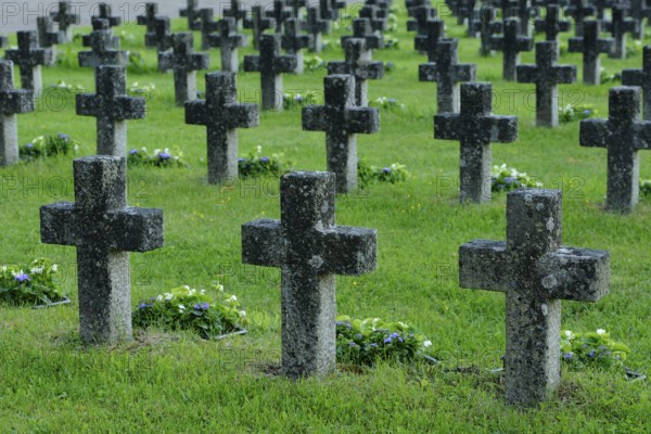 Rows of stone crosses in a military cemetery, Kontiolahti, Finland, Europe