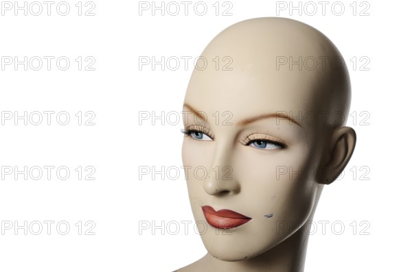 Headshot of a female manneqin over white