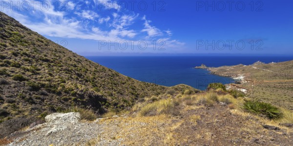 Panoramic View from Vela Blanca Volcanic Dome, Cabo de Gata-Níjar Natural Park, UNESCO Biosphere Reserve, Hot Desert Climate Region, Almería, Andalucía, Spain, Europe