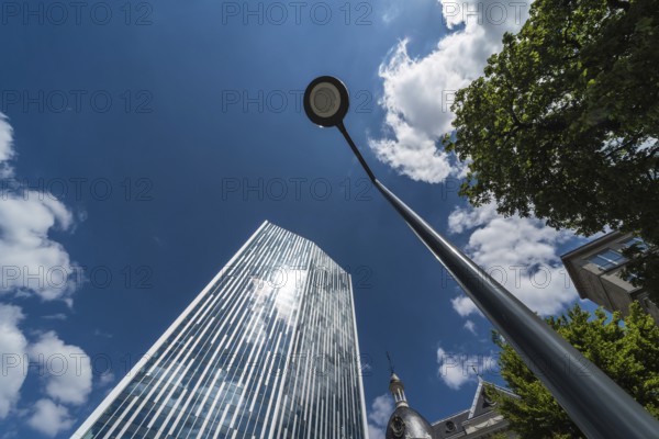 Saint, Josse, Brussels Capital Region, Belgium, 05 20 2020 View of the Astro tower with blue sky, with the Actiris and VDAB job offices, Europe
