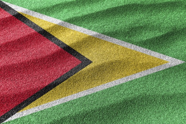 Guyana sand flag, national flag sand background