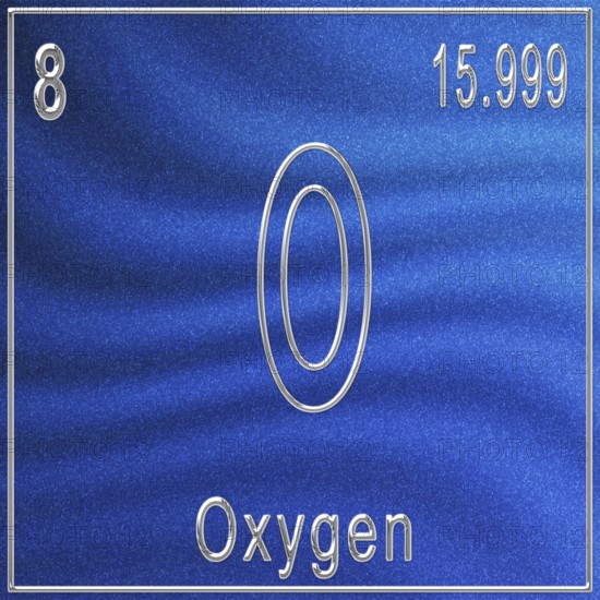 Oxygen chemical element, Sign with atomic number and atomic weight, Periodic Table Element