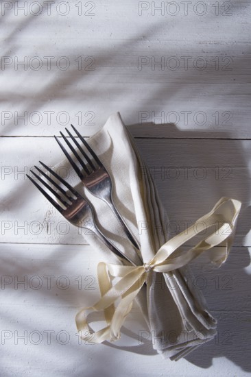 Presentation of two forks on the table for fine dining
