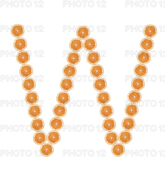 Letter W from orange slices isolated on white background