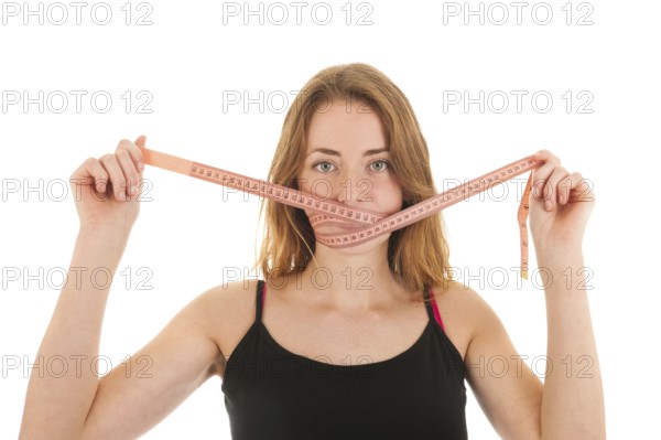 Woman with locked mouth for diet
