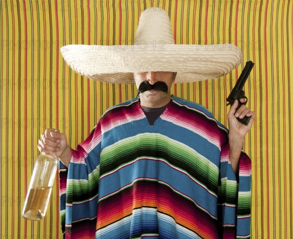Bandit Mexican revolver mustache drunk tequila bottle sombrero