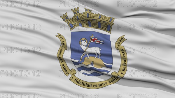 Closeup San Juan Flag, Capital of Puerto Rico State, Flying in the Wind