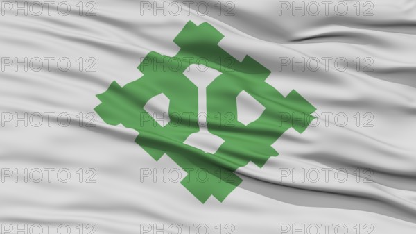 Closeup of Fukui Flag, Capital of Japan Prefecture, Waving in the Wind, High Resolution