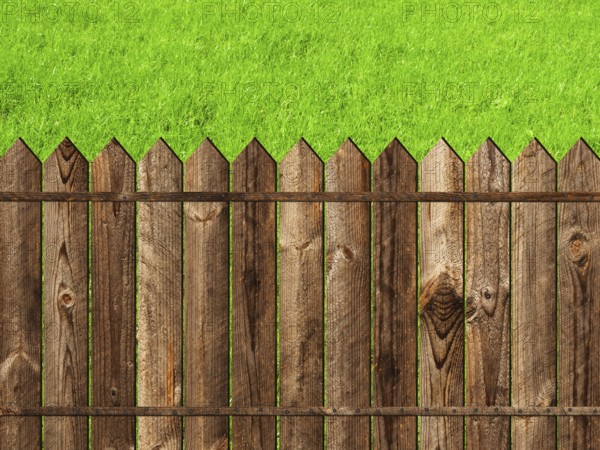 Wooden fence against the green grass