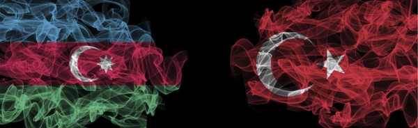 Flags of Azerbaijan and Turkey on Black background, Azerbaijan vs Turkey Smoke Flags