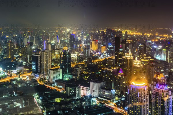 BAGKOK, THAILAND, NOVEMBER 21: Bangkok top night view on the business disctrict from Baiyoke Sky Hotel at November 21, 2016 in Bangkok, Thailand, Asia