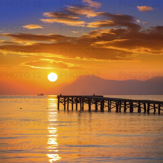 Majorca Muro beach sunrise in Alcudia Bay Mallorca at Balearic Islands of Spain