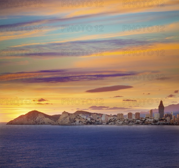 Benidorm Alicante sunset playa de Poniente beach in Spain Valencian community