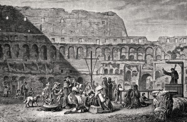 Christian worship at the Colosseum, ancient Amphitheatre, Rome, Italy, Europe