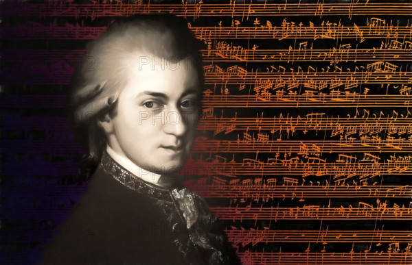 Wolfgang Amadeus Mozart, 1756 – 1791, composer of classical music, First Viennese School, notesheet from Allegro and Andante, Fantasy in F minor for mechanical organ, KV 608, 1791, digitally edited